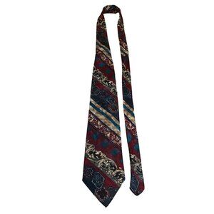 Vintage Bench Mark USA Silk Necktie Burgundy Gold Baroque Retro 90s Pasiley